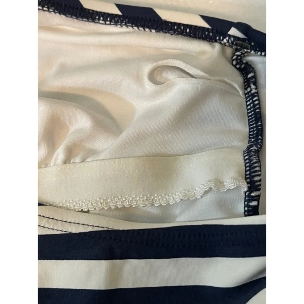 Michael Kors‎ One Piece Swimsuit Navy White Stripe Halter MK Logo Size 8